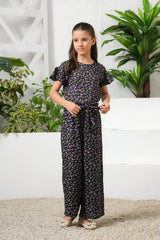 Sprinkles Stitched 1 Piece Summer Jumpsuit Kids Collection'2025-Mystic Garden Allover Floral Print Ruffle Trim Belted Jumpsuit