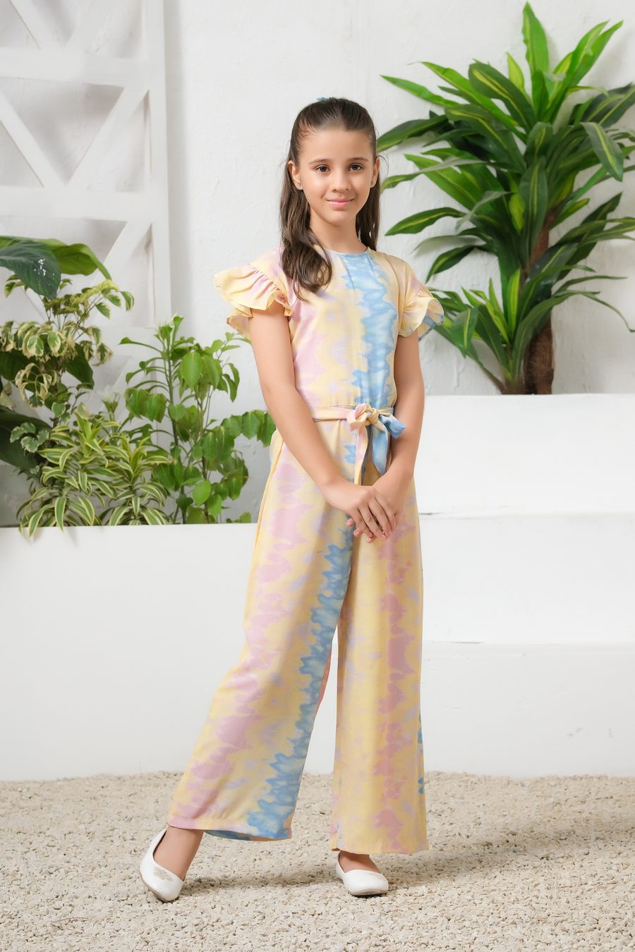 Sprinkles Stitched 1 Piece Summer Jumpsuit Kids Collection'2025-Cosmic Candy Tie-Dye Ruffle Trim Belted Jumpsuit