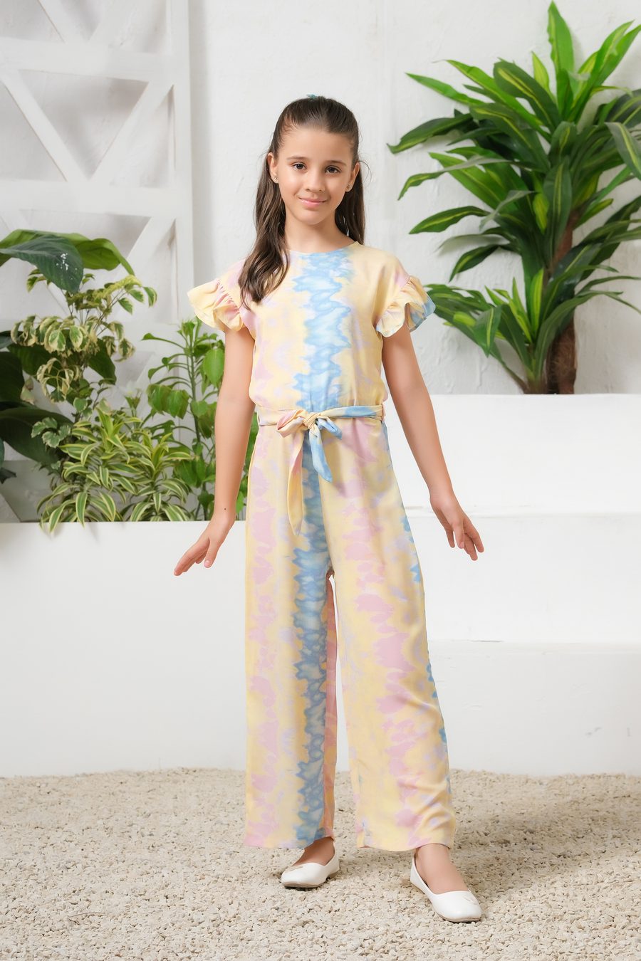 Sprinkles Stitched 1 Piece Summer Jumpsuit Kids Collection'2025-Cosmic Candy Tie-Dye Ruffle Trim Belted Jumpsuit