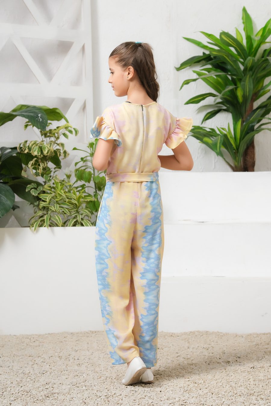Sprinkles Stitched 1 Piece Summer Jumpsuit Kids Collection'2025-Cosmic Candy Tie-Dye Ruffle Trim Belted Jumpsuit