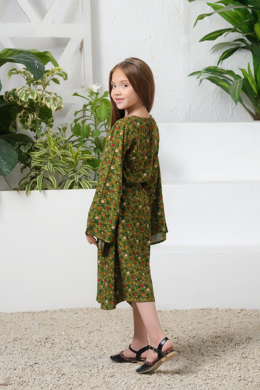 Sprinkles Stitched 1 Piece Summer Shirts Kids Collection'2025-Green Floral Allover Floral Print Tunic Dress