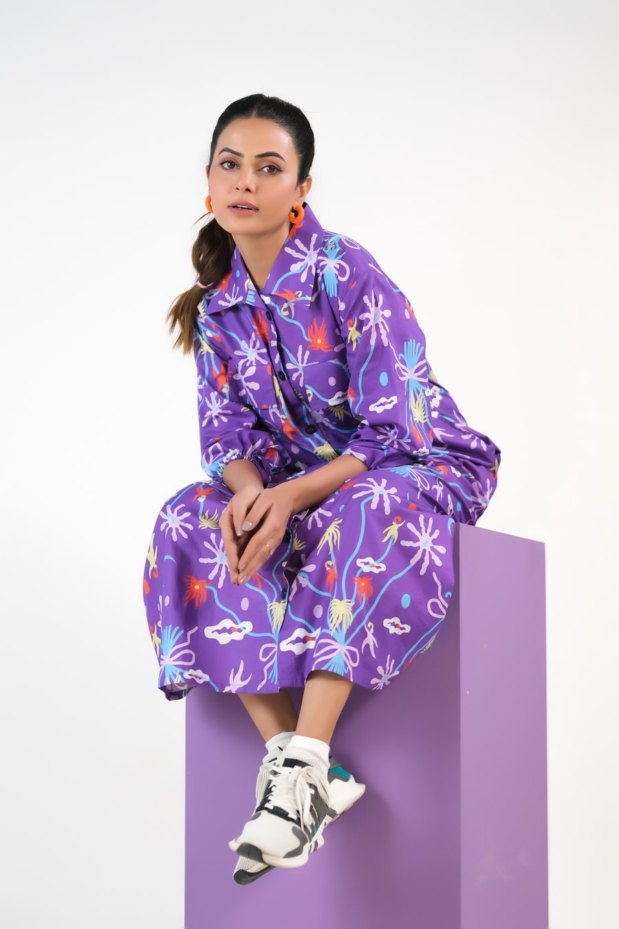 Sprinkles Stitched 1 Piece Summer Shirts Women Collection'2025-Marine Garden/Violet Aquatic - Cambric