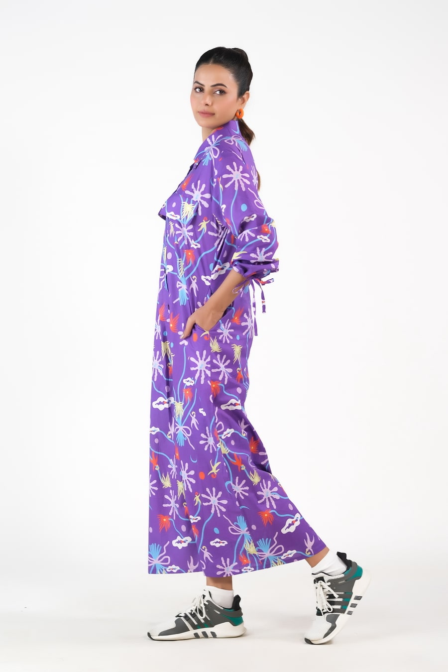 Sprinkles Stitched 1 Piece Summer Shirts Women Collection'2025-Marine Garden/Violet Aquatic - Cambric