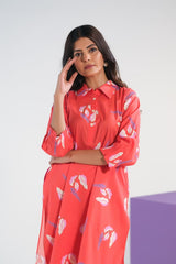 Sprinkles Stitched 2 Piece Summer Co Ord Sets Women Collection'2025-Bean Red Lavender - Cambric