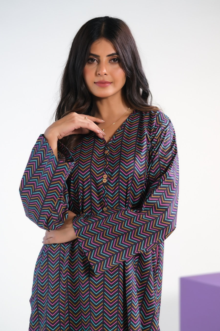 Sprinkles Stitched 2 Piece Summer Co Ord Sets Women Collection'2025-Linear Chevron - Cambric
