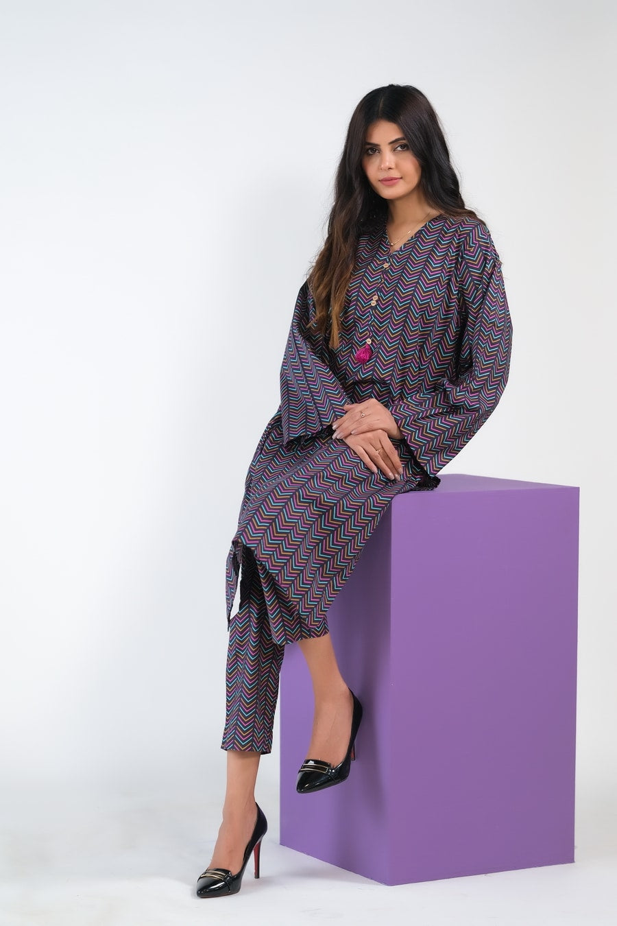 Sprinkles Stitched 2 Piece Summer Co Ord Sets Women Collection'2025-Linear Chevron - Cambric