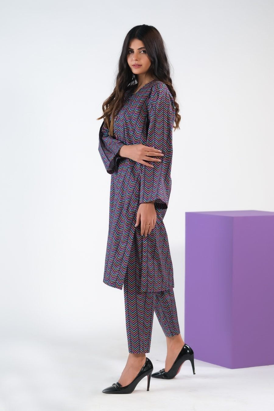 Sprinkles Stitched 2 Piece Summer Co Ord Sets Women Collection'2025-Linear Chevron - Cambric