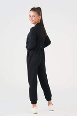 Sprinkles Stitched 2 Piece Winter Co Ord Sets Kids Collection'2025-Crop Jacket With Jogger Pant - Black