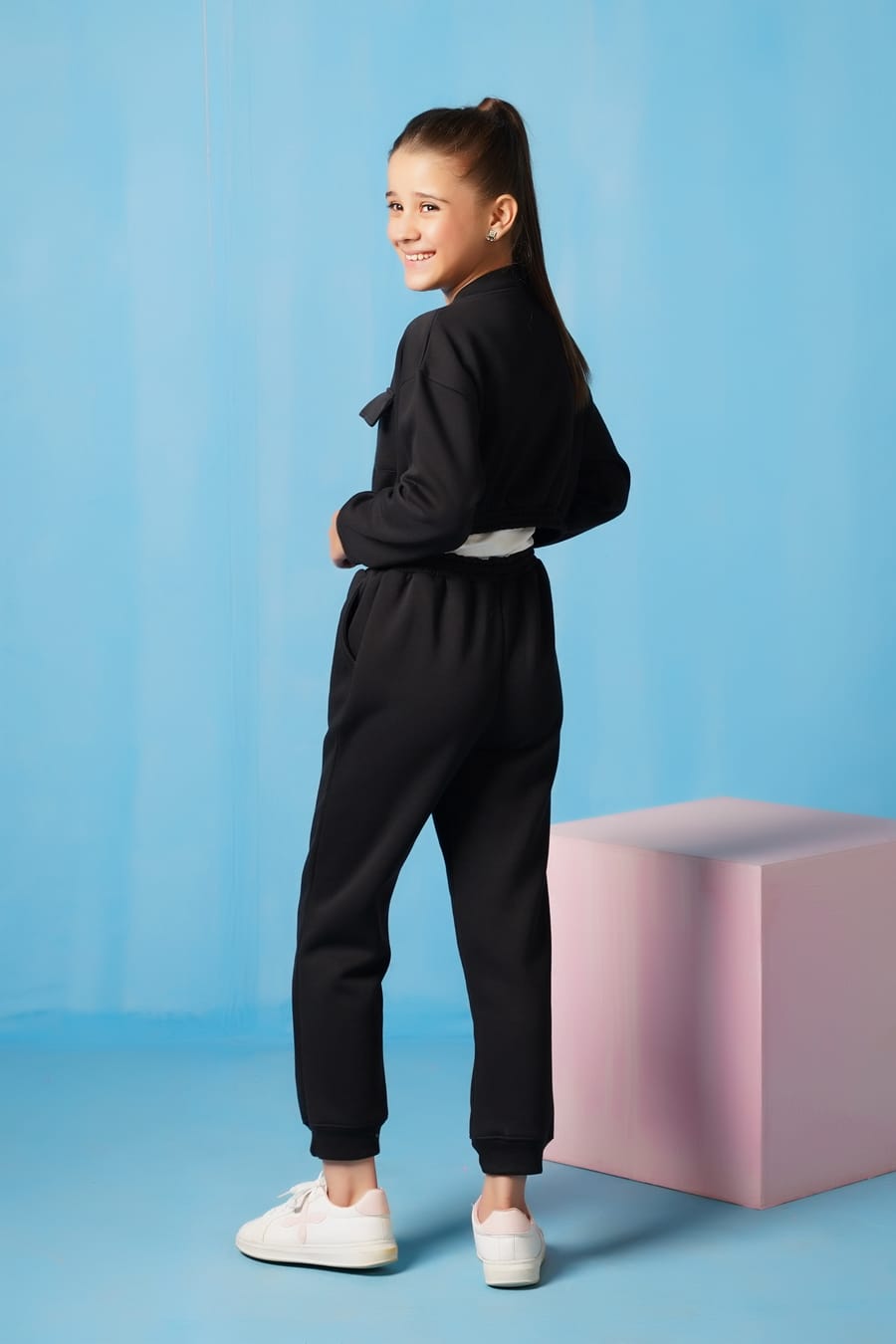 Sprinkles Stitched 2 Piece Winter Co Ord Sets Kids Collection'2025-Crop Jacket With Jogger Pant - Black