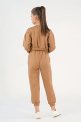 Sprinkles Stitched 2 Piece Winter Co Ord Sets Kids Collection'2025-Crop Jacket With Jogger Pant - Coffee Brown