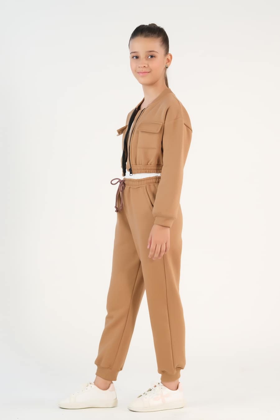 Sprinkles Stitched 2 Piece Winter Co Ord Sets Kids Collection'2025-Crop Jacket With Jogger Pant - Coffee Brown