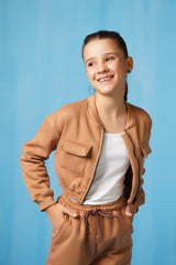 Sprinkles Stitched 2 Piece Winter Co Ord Sets Kids Collection'2025-Crop Jacket With Jogger Pant - Coffee Brown