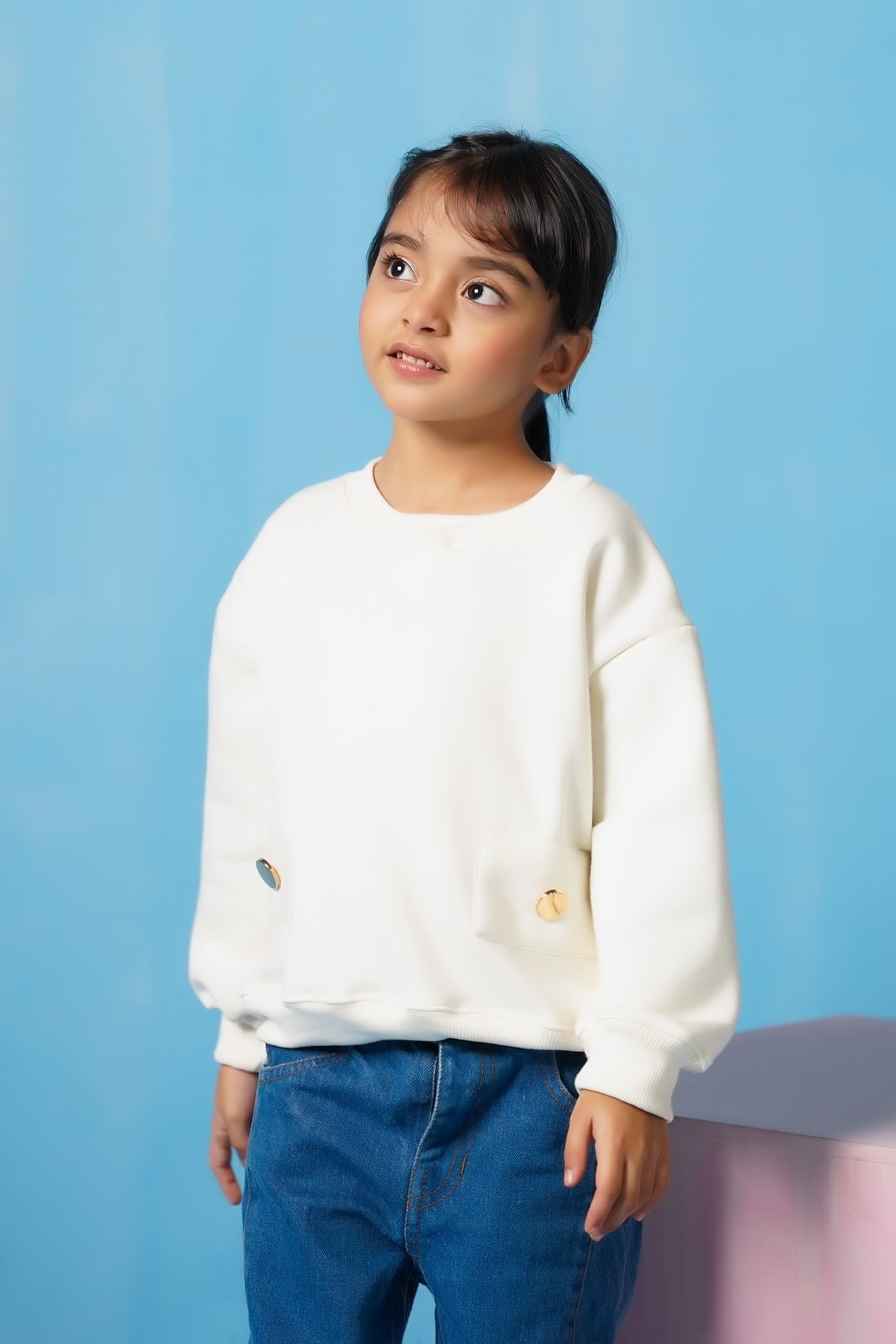 Sprinkles Stitched 2 Piece Winter Co Ord Sets Kids Collection'2025-Sweatshirt With Flap- Cream White