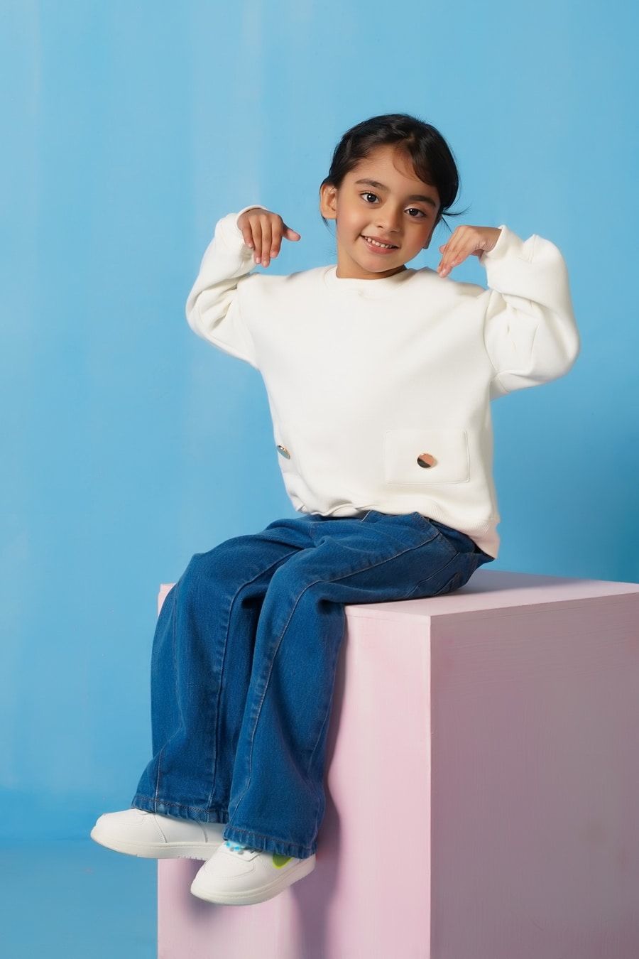 Sprinkles Stitched 2 Piece Winter Co Ord Sets Kids Collection'2025-Sweatshirt With Flap- Cream White