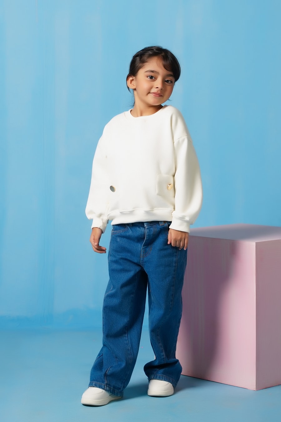 Sprinkles Stitched 2 Piece Winter Co Ord Sets Kids Collection'2025-Sweatshirt With Flap- Cream White