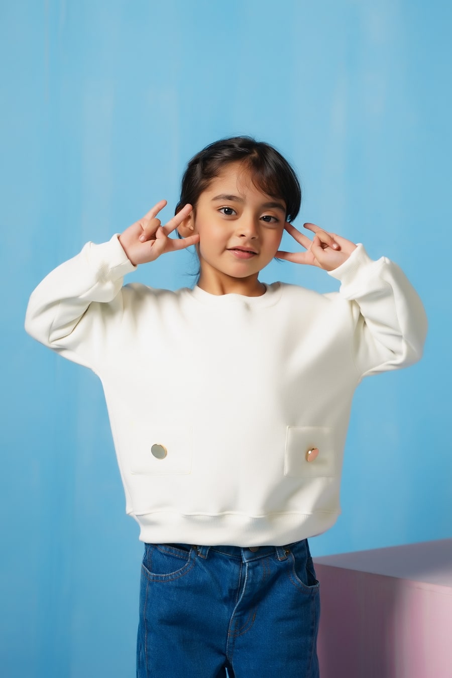 Sprinkles Stitched 2 Piece Winter Co Ord Sets Kids Collection'2025-Sweatshirt With Flap- Cream White