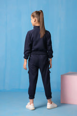 Sprinkles Stitched 2 Piece Winter Co Ord Sets Kids Collection'2025-Half Zip Sweatshirt With Joggers Pants - Navy