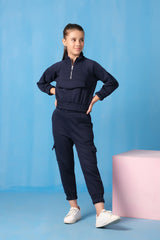Sprinkles Stitched 2 Piece Winter Co Ord Sets Kids Collection'2025-Half Zip Sweatshirt With Joggers Pants - Navy