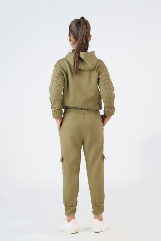 Sprinkles Stitched 2 Piece Winter Co Ord Sets Kids Collection'2025-Quilted Panel Hoodie With Jogger Pants - Mint Green