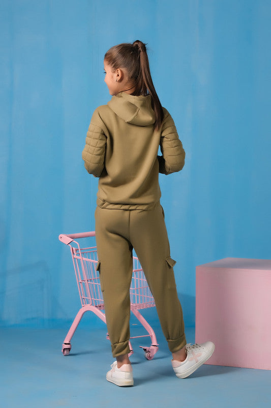 Sprinkles Stitched 2 Piece Winter Co Ord Sets Kids Collection'2025-Quilted Panel Hoodie With Jogger Pants - Mint Green