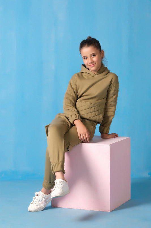 Sprinkles Stitched 2 Piece Winter Co Ord Sets Kids Collection'2025-Quilted Panel Hoodie With Jogger Pants - Mint Green