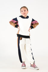 Sprinkles Stitched 2 Piece Winter Co Ord Sets Kids Collection'2025-Color-Block Hoodie Set - Cream