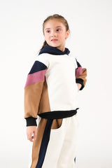 Sprinkles Stitched 2 Piece Winter Co Ord Sets Kids Collection'2025-Color-Block Hoodie Set - Cream