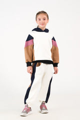 Sprinkles Stitched 2 Piece Winter Co Ord Sets Kids Collection'2025-Color-Block Hoodie Set - Cream