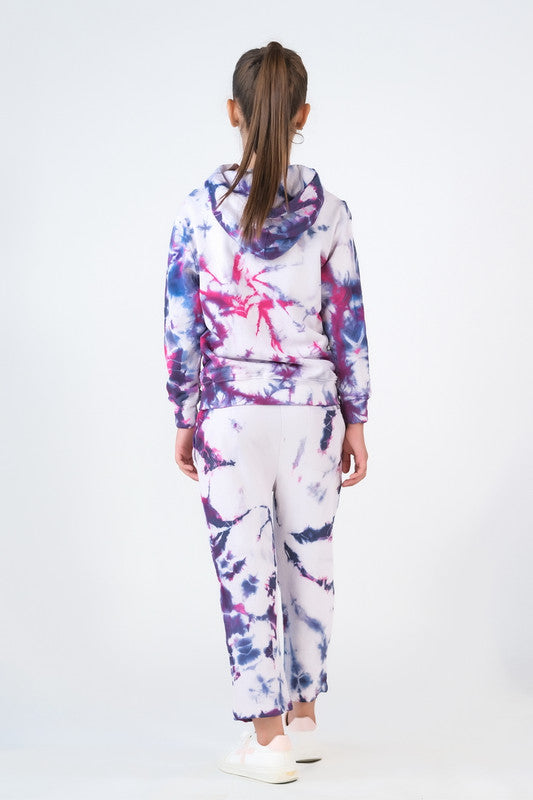Sprinkles Stitched 2 Piece Winter Co Ord Sets Kids Collection'2025-Tie Die Hoodie With Jogger Pants - Galaxy