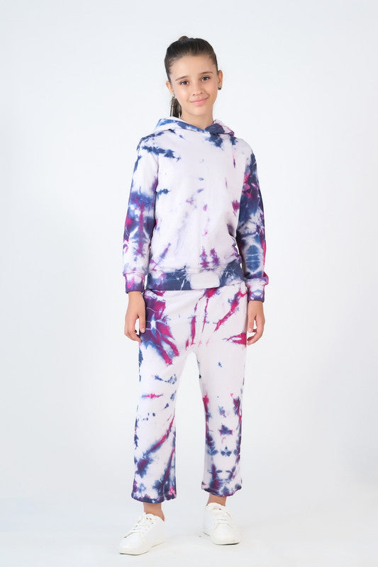 Sprinkles Stitched 2 Piece Winter Co Ord Sets Kids Collection'2025-Tie Die Hoodie With Jogger Pants - Galaxy