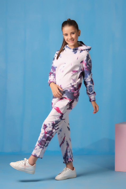 Sprinkles Stitched 2 Piece Winter Co Ord Sets Kids Collection'2025-Tie Die Hoodie With Jogger Pants - Galaxy