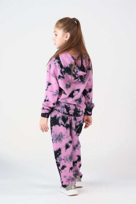 Sprinkles Stitched 2 Piece Winter Co Ord Sets Kids Collection'2025-Tie Die Hoodie With Jogger Pants - Tea Pink