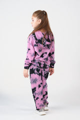 Sprinkles Stitched 2 Piece Winter Co Ord Sets Kids Collection'2025-Tie Die Hoodie With Jogger Pants - Tea Pink