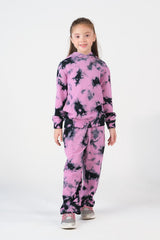 Sprinkles Stitched 2 Piece Winter Co Ord Sets Kids Collection'2025-Tie Die Hoodie With Jogger Pants - Tea Pink