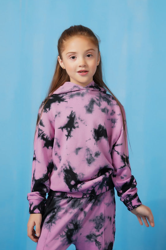 Sprinkles Stitched 2 Piece Winter Co Ord Sets Kids Collection'2025-Tie Die Hoodie With Jogger Pants - Tea Pink