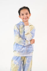 Sprinkles Stitched 2 Piece Winter Co Ord Sets Kids Collection'2025-Tie Dye Hoodie With Jogger Pants - Sky Green
