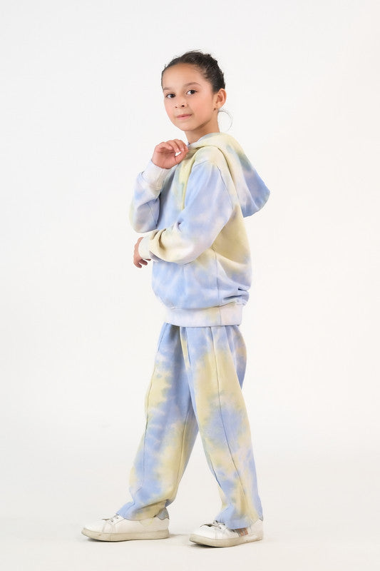 Sprinkles Stitched 2 Piece Winter Co Ord Sets Kids Collection'2025-Tie Dye Hoodie With Jogger Pants - Sky Green