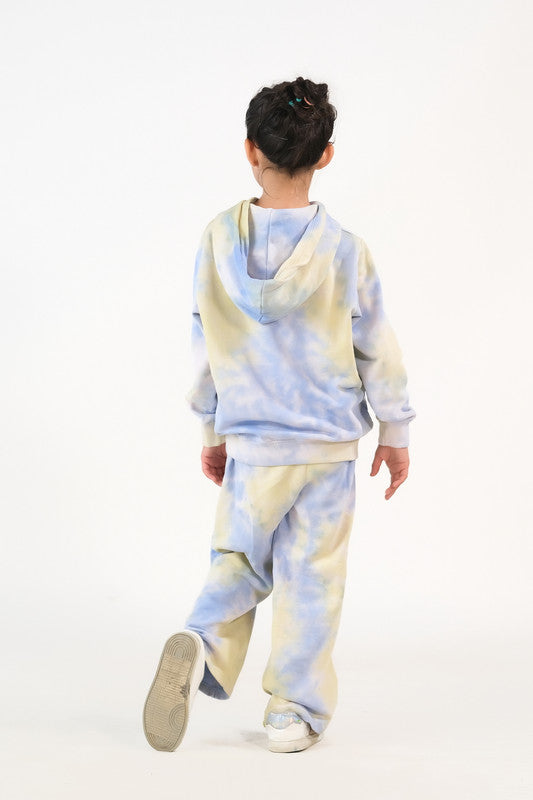 Sprinkles Stitched 2 Piece Winter Co Ord Sets Kids Collection'2025-Tie Dye Hoodie With Jogger Pants - Sky Green
