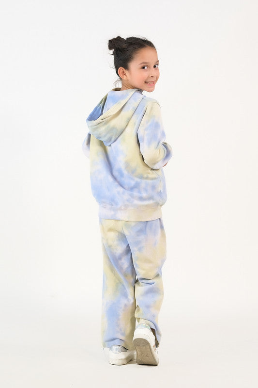 Sprinkles Stitched 2 Piece Winter Co Ord Sets Kids Collection'2025-Tie Dye Hoodie With Jogger Pants - Sky Green