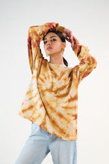 Sprinkles Stitched 1 Piece Winter Shirts Women Collection'2025-Tie Dye Sweatshirt With Pocket - Brown
