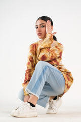 Sprinkles Stitched 1 Piece Winter Shirts Women Collection'2025-Tie Dye Sweatshirt With Pocket - Brown
