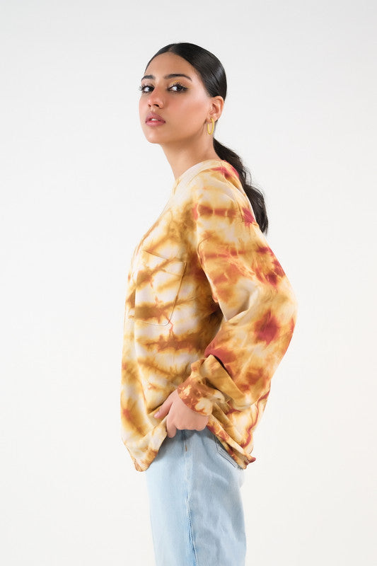 Sprinkles Stitched 1 Piece Winter Shirts Women Collection'2025-Tie Dye Sweatshirt With Pocket - Brown