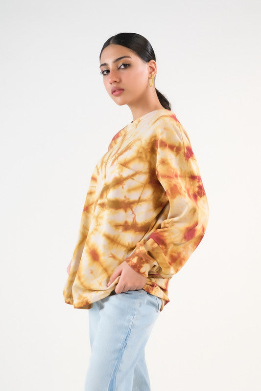 Sprinkles Stitched 1 Piece Winter Shirts Women Collection'2025-Tie Dye Sweatshirt With Pocket - Brown