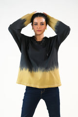 Sprinkles Stitched 1 Piece Winter Shirts Women Collection'2025-Tie Dye Lace Up  Hoodie - Black