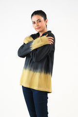 Sprinkles Stitched 1 Piece Winter Shirts Women Collection'2025-Tie Dye Lace Up  Hoodie - Black