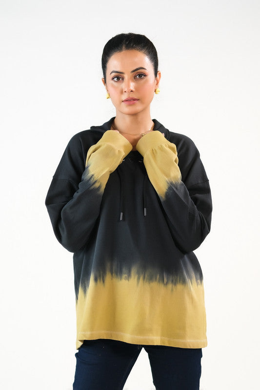 Sprinkles Stitched 1 Piece Winter Shirts Women Collection'2025-Tie Dye Lace Up  Hoodie - Black