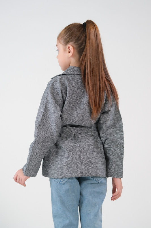 Sprinkles Stitched 1 Piece Summer Shirts Kids Collection'2025-Cross Wrap Belted Coat - Grey