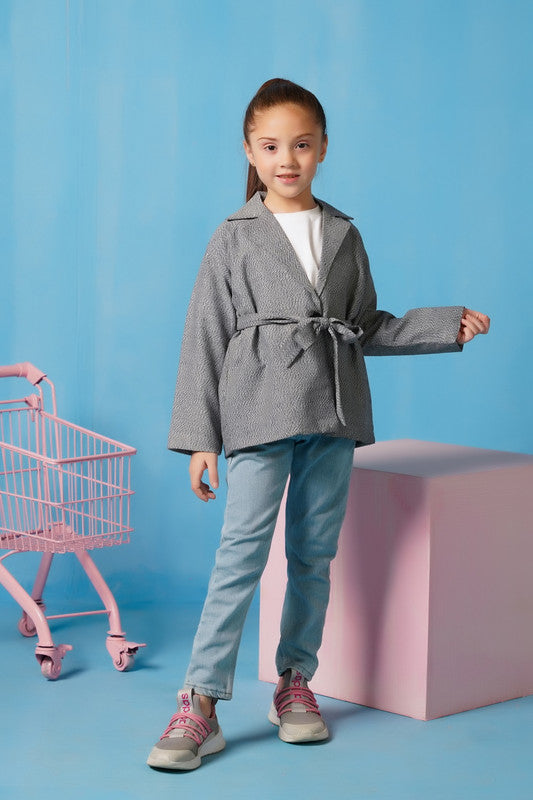 Sprinkles Stitched 1 Piece Summer Shirts Kids Collection'2025-Cross Wrap Belted Coat - Grey