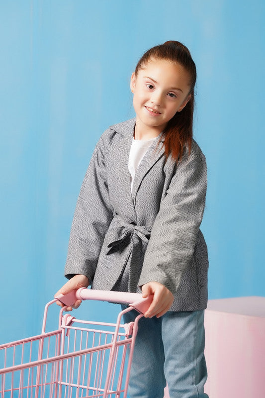 Sprinkles Stitched 1 Piece Summer Shirts Kids Collection'2025-Cross Wrap Belted Coat - Grey