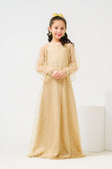 Sprinkles Stitched 1 Piece Formals Shirts Kids Collection'2025-Golden Starry Gown - 1pc Embelished